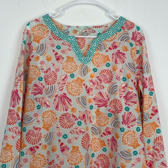 Talbots Cabana Life Seashell Print Tunic Top/Coverup. Size Large Petite. - Picture 2 of 12